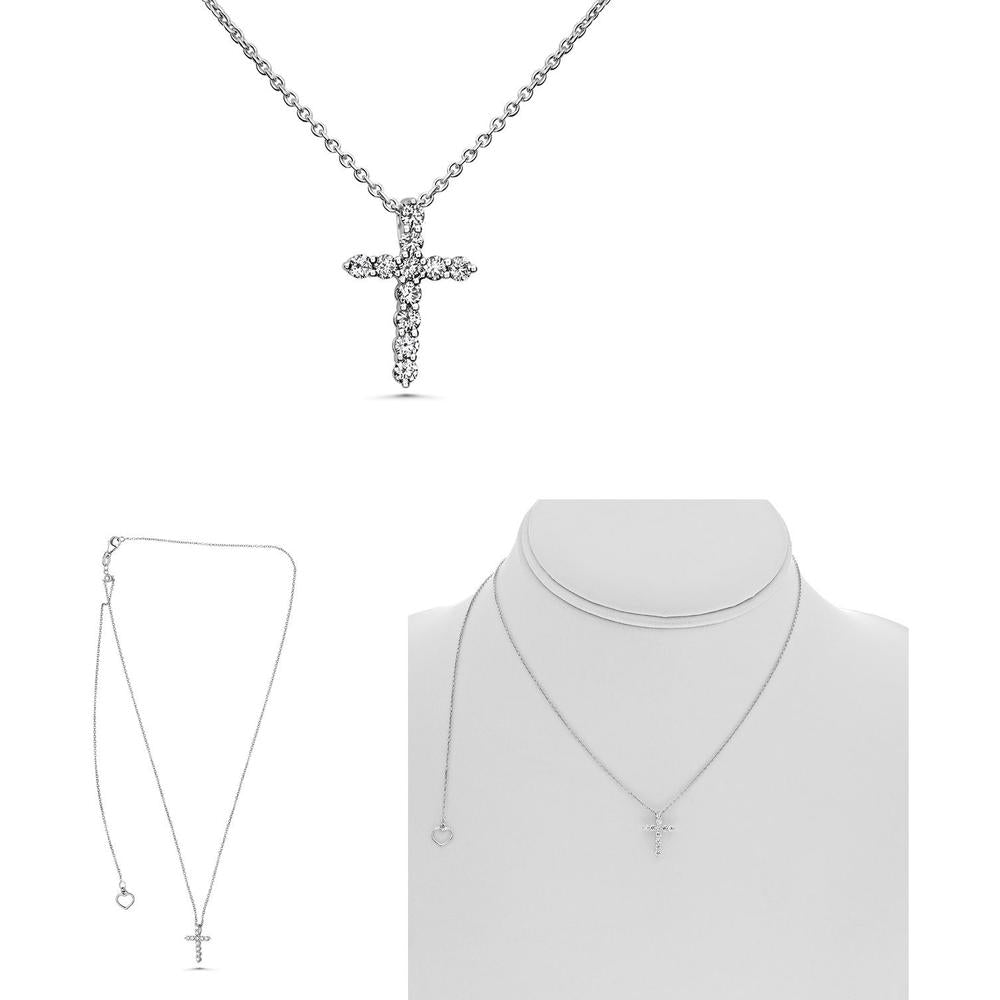Roman & Jules - 14K White Gold Diamond Cross Necklace with 0.25 Carat Round Diamonds in Shared Prong Setting