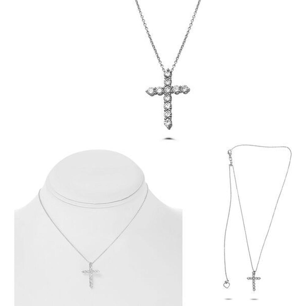 Roman & Jules - 14K White Gold Diamond Cross Necklace with 0.50 Carat Round Diamonds - Shared Prong Setting