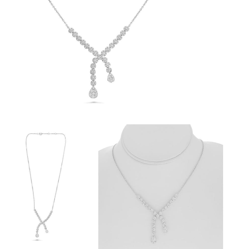 Roman & Jules - 14K White Gold Diamond Cross-Over Necklace with 2.86 Carat Round Diamonds