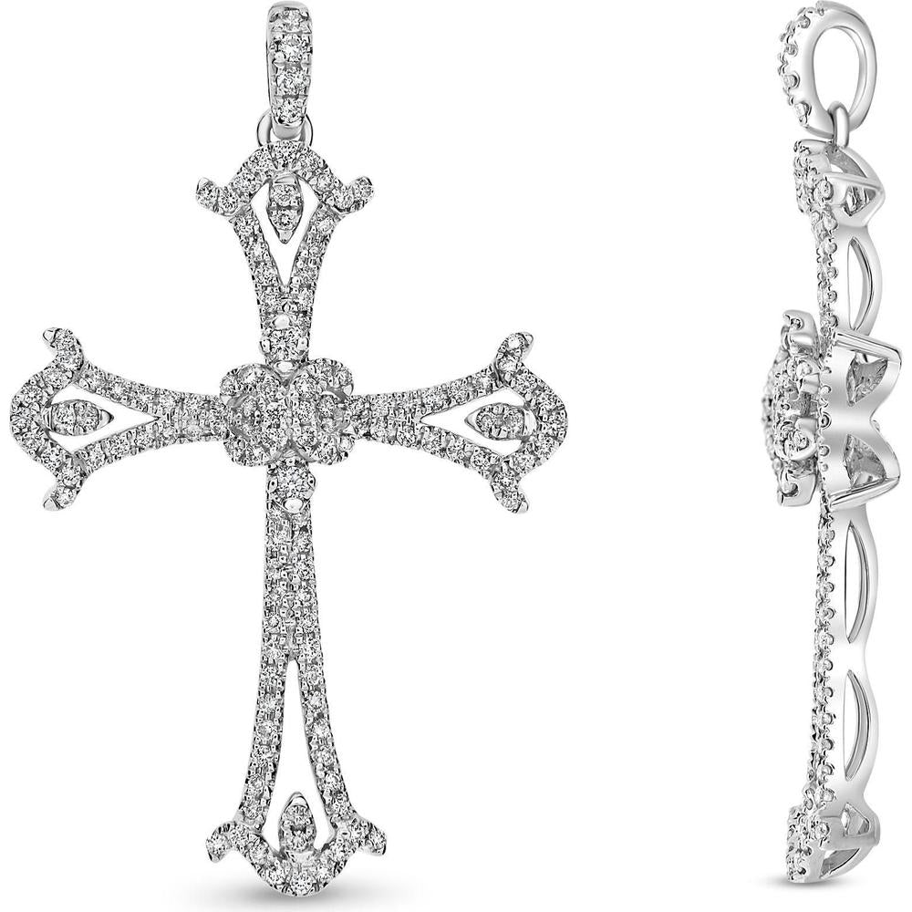 Roman & Jules - 14K White Gold Diamond Cross Pendant with Round Diamonds - 0.40 Carat Total Diamond Weight