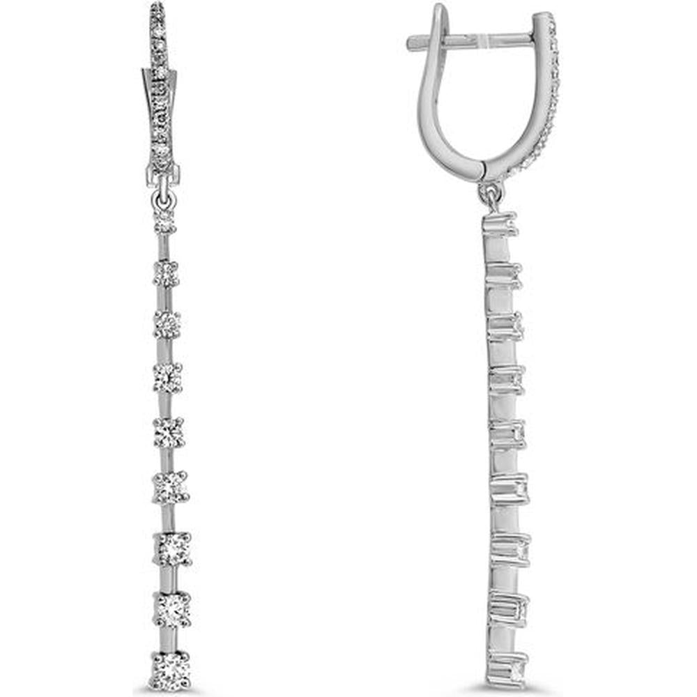 Roman & Jules - 14K White Gold Diamond Dangle Earrings with 1.30 Carat Total Round Diamonds