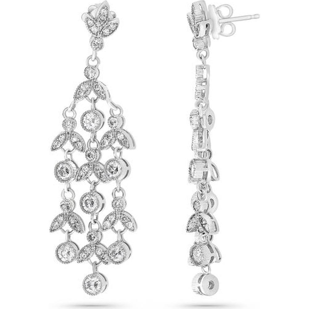 Roman & Jules - 14K White Gold Diamond Dangle Earrings with 4.61 Carat Total Round Diamonds