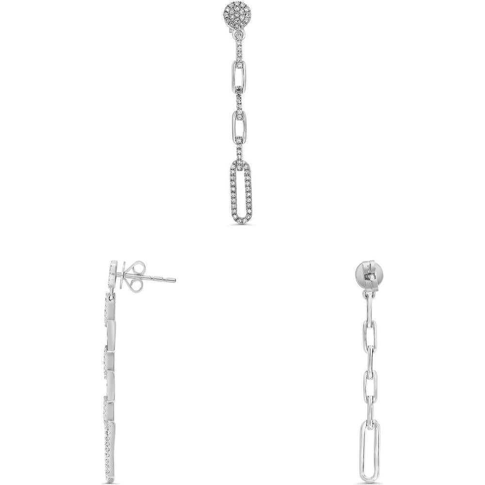 Roman & Jules - 14K White Gold Diamond Dangle Earrings with Micropavé Setting - 0.37 Carat Total Diamond Weight