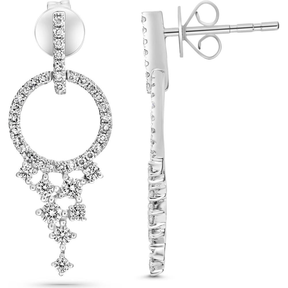 Roman & Jules - 14K White Gold Diamond Drop Earrings with Round Diamonds - 0.53 Carat Total Diamond Weight