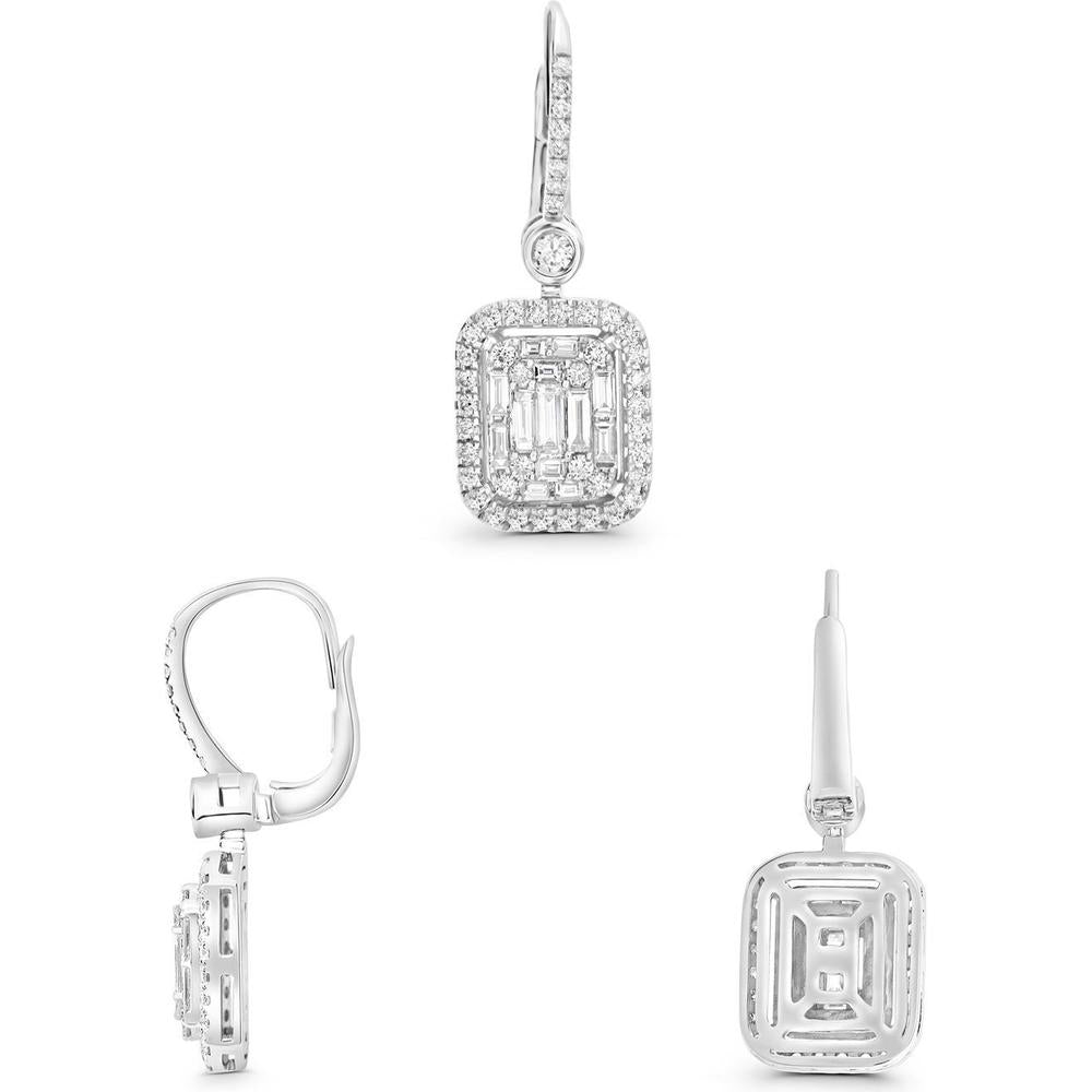 Roman & Jules - 14K White Gold Diamond Earrings with Round and Baguette Diamonds - 1.64 Carat Total Diamond Weight