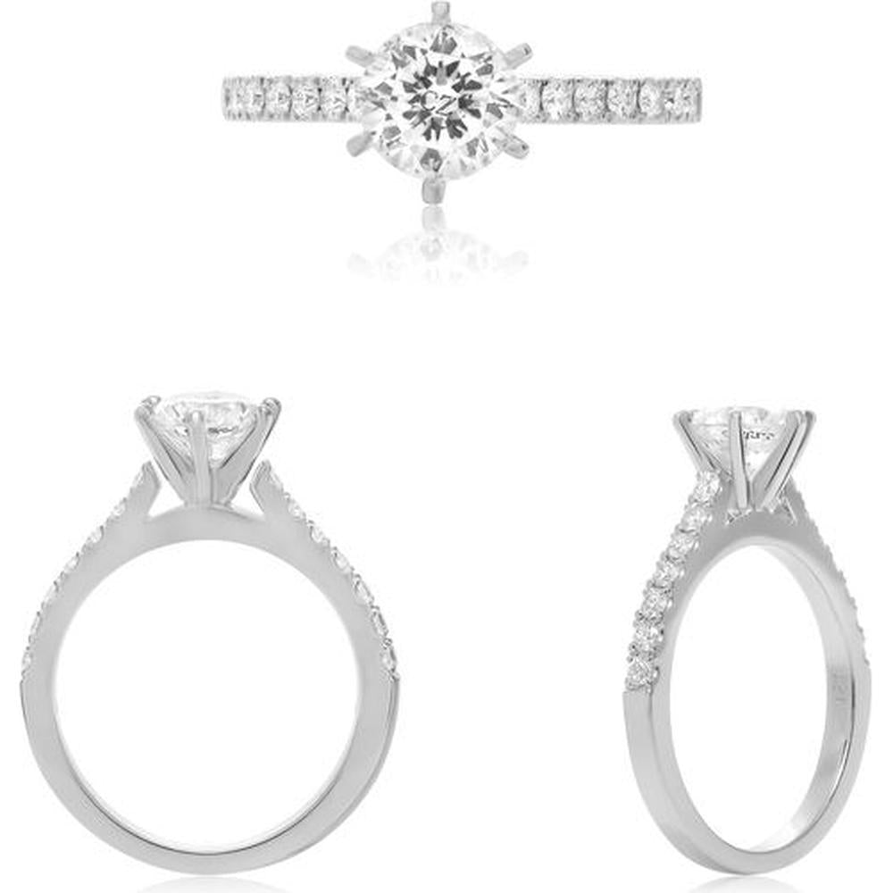 Roman & Jules - 14K White Gold Diamond Engagement Ring with Round Center Diamond - 0.30 Carat Total Diamond Weight
