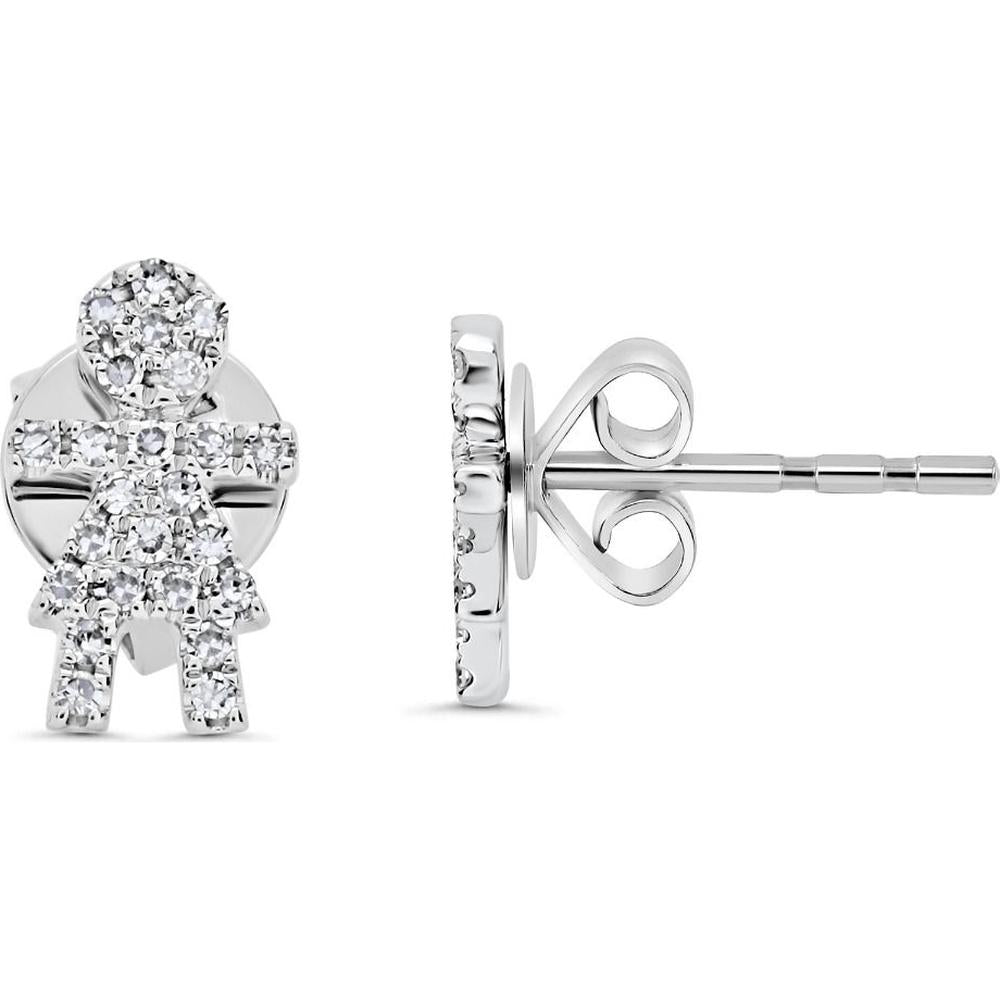 Roman & Jules - 14K White Gold Diamond Girl-Shaped Stud Earrings - 0.10 Carat Total Diamond Weight