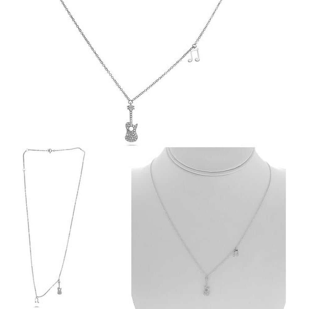 Roman & Jules - 14K White Gold Diamond Guitar Pendant Necklace - 0.11 Carat Total Diamond Weight