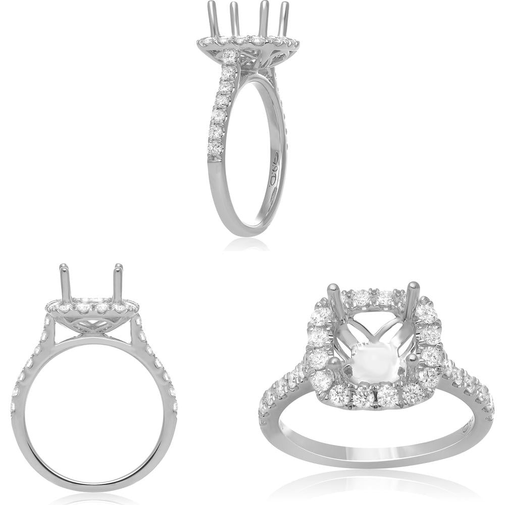 Roman & Jules - 14K White Gold Diamond Halo Engagement Ring Setting with Round Diamonds - 0.69 Carat Total Diamond Weight