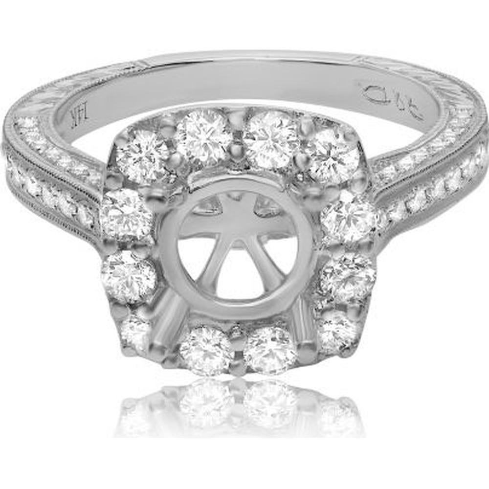 Roman & Jules - 14K White Gold Diamond Halo Engagement Ring with Milgrain Detail - 1.03 Carat Total Diamond Weight