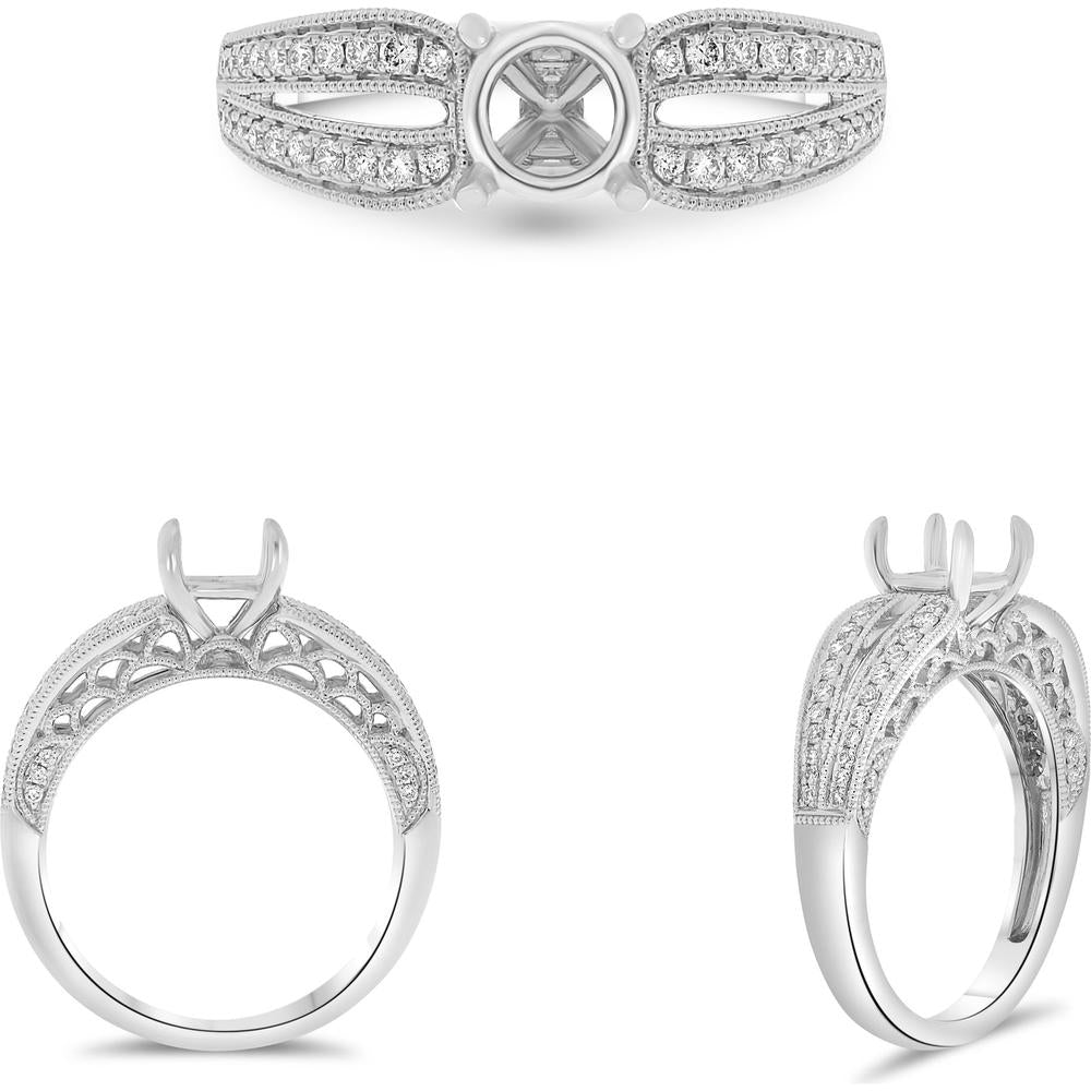Roman & Jules - 14K White Gold Diamond Halo Engagement Ring with Split Shank Design - 0.27 Carat Total Diamond Weight