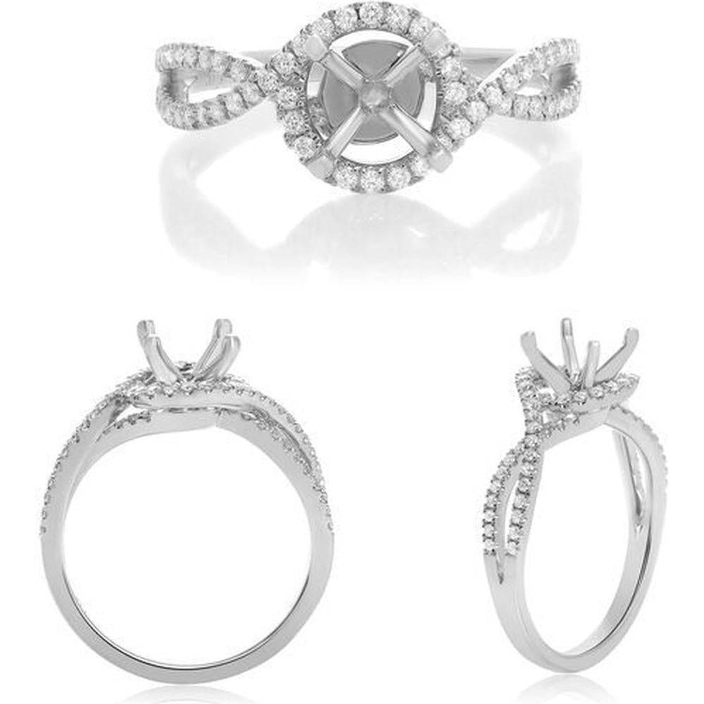 Roman & Jules - 14K White Gold Diamond Halo Ring with Twist Shank - 0.38 Carat Total Diamond Weight
