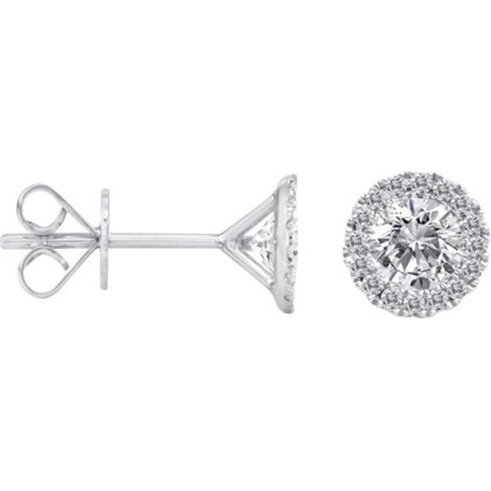 Roman & Jules - 14K White Gold Diamond Halo Stud Earrings with 0.16 Carat Round Diamond and 0.40 Carat Total Diamond Weight