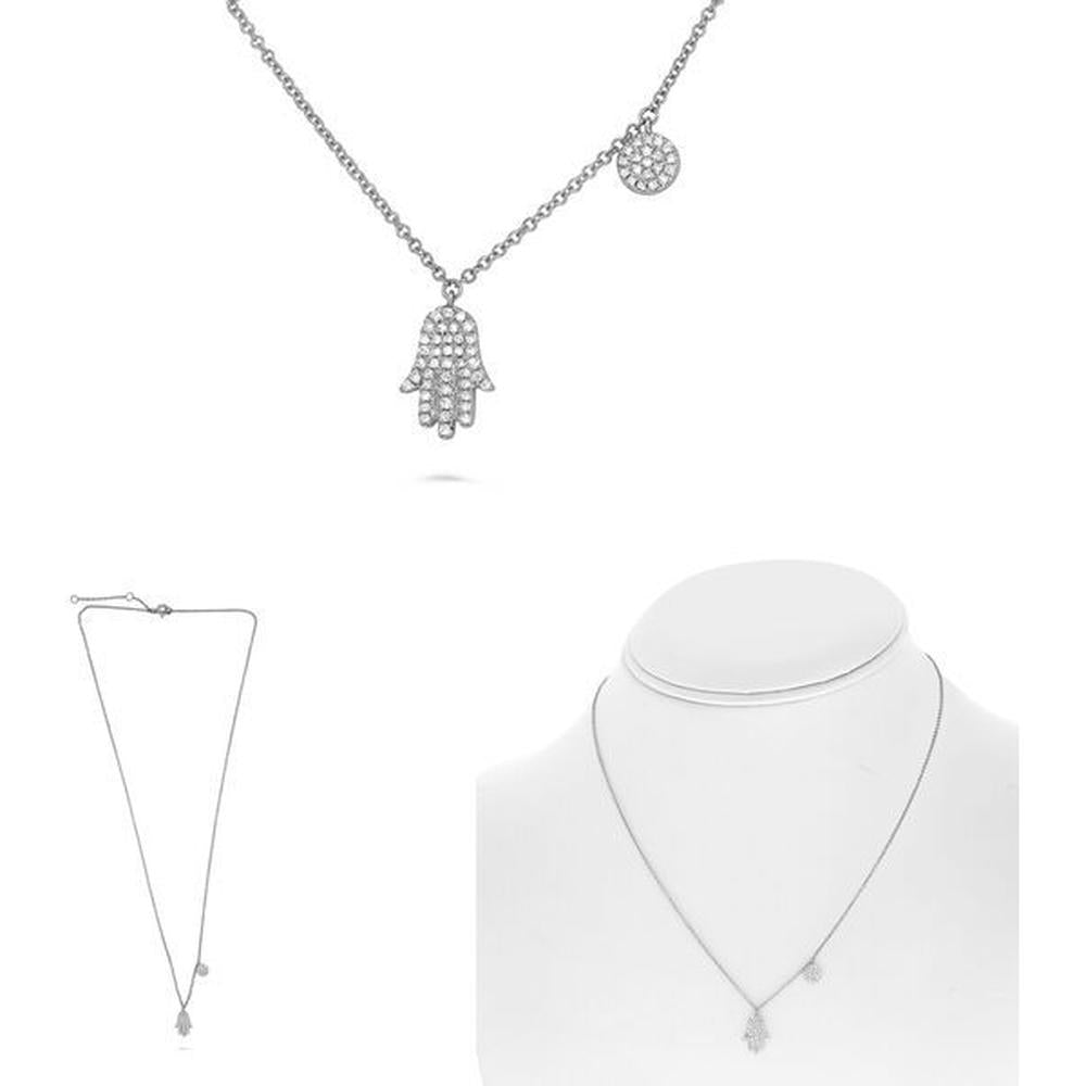 Roman & Jules - 14K White Gold Diamond Hamsa Amulet Necklace with Micropavé Diamonds - 0.15 Carat Total Diamond Weight