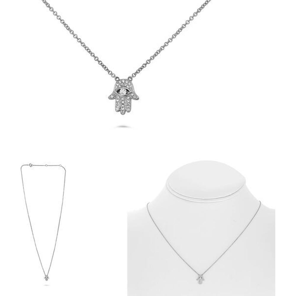 Roman & Jules - 14K White Gold Diamond Hamsa Amulet Necklace with Round Diamonds - 0.09 Carat Total Diamond Weight