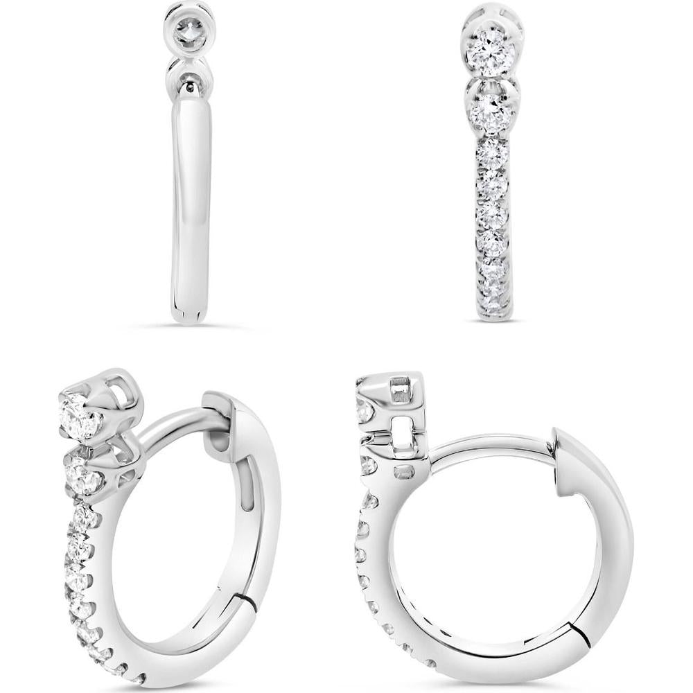 Roman & Jules - 14K White Gold Diamond Hoop Earrings with Channel Set Round Diamonds - 0.20 Carat Total Diamond Weight