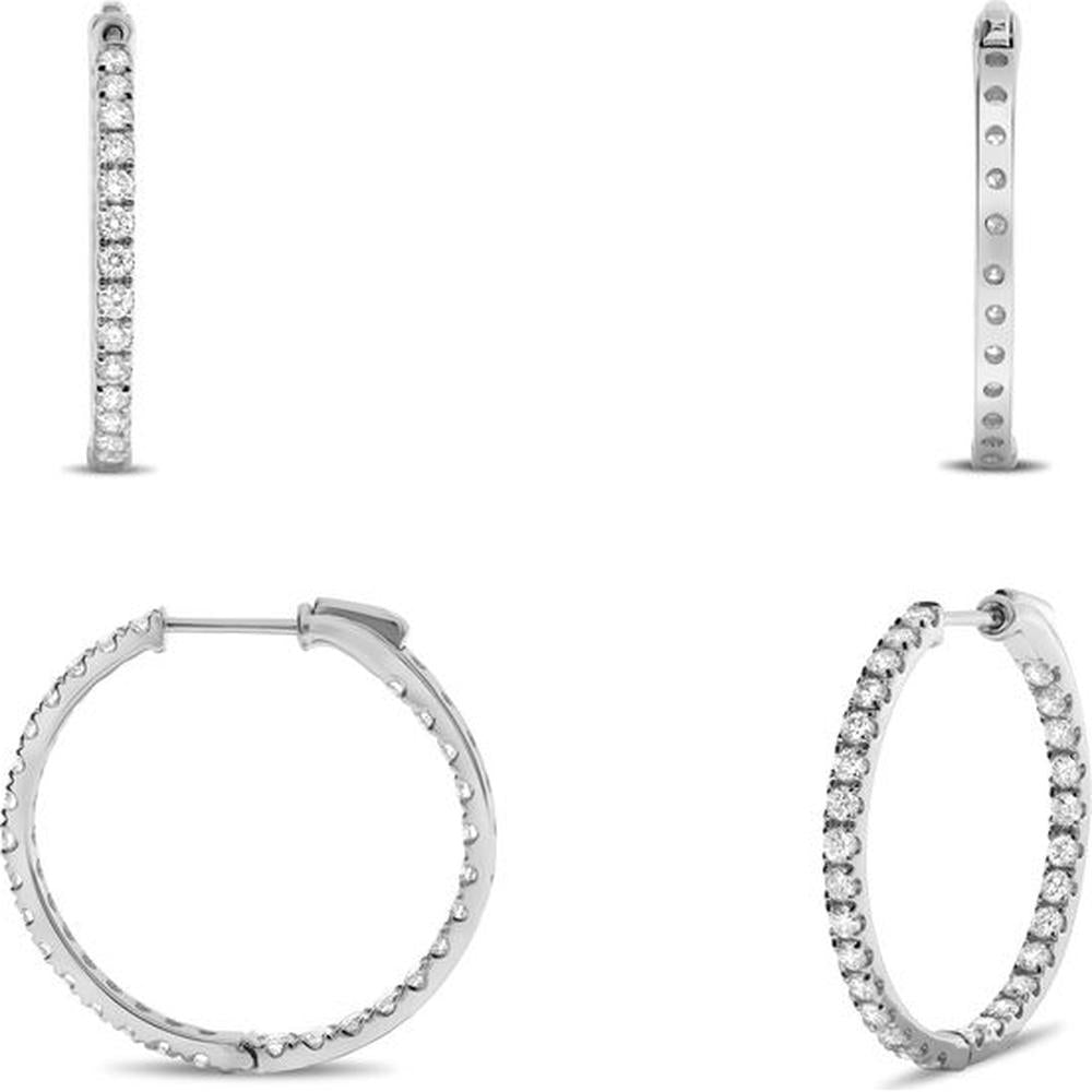 Roman & Jules - 14K White Gold Diamond Hoop Earrings with Micropavé Set Round Diamonds - 1.00 Carat Total Diamond Weight