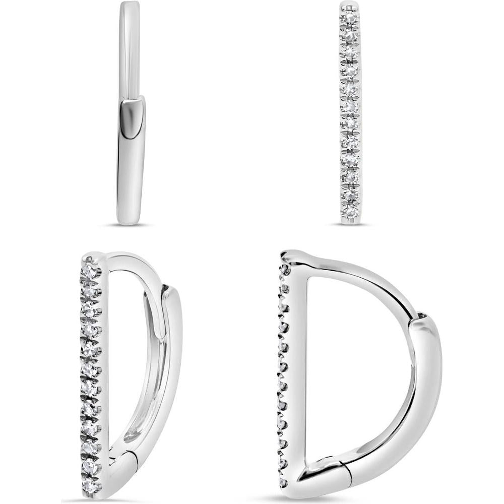 Roman & Jules - 14K White Gold Diamond Hoop Earrings with Micropavé Setting - 0.10 Carat Total Diamond Weight