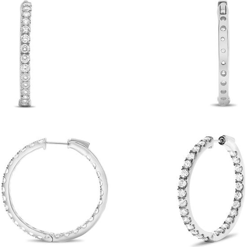 Roman & Jules - 14K White Gold Diamond Hoop Earrings with Micropavé Setting - 2.00 Carat Total Diamond Weight