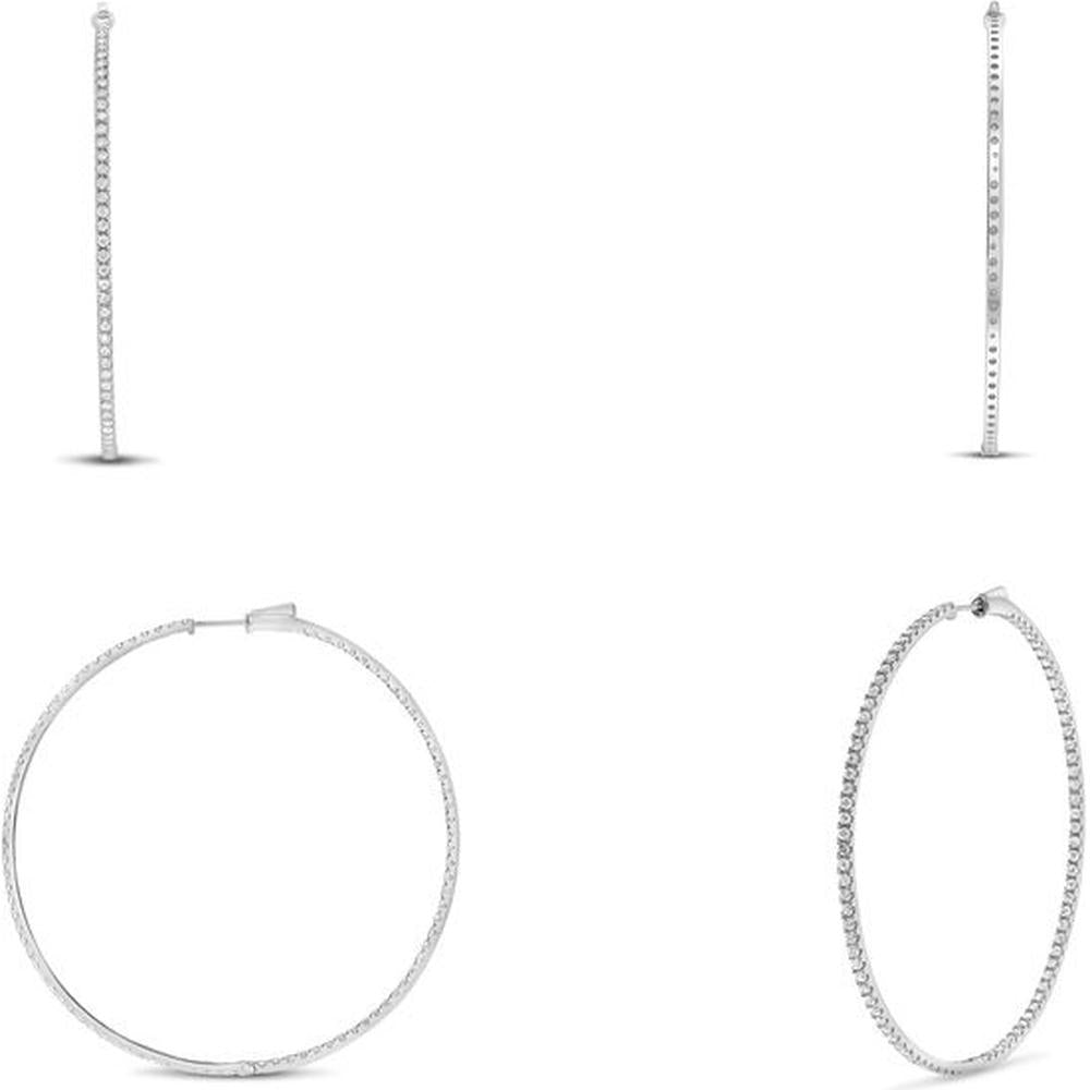 Roman & Jules - 14K White Gold Diamond Hoop Earrings with Micropavé Setting - 2.00 Carat Total Diamond Weight