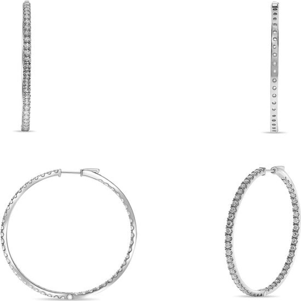 Roman & Jules - 14K White Gold Diamond Hoop Earrings with Micropavé Setting - 3.00 Carat Total Diamond Weight