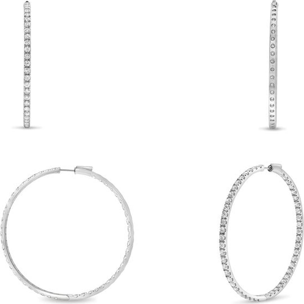 Roman & Jules - 14K White Gold Diamond Hoop Earrings with Micropavé Setting - 7.00 Round Diamonds - 3.5 Carat Total Diamond Weight