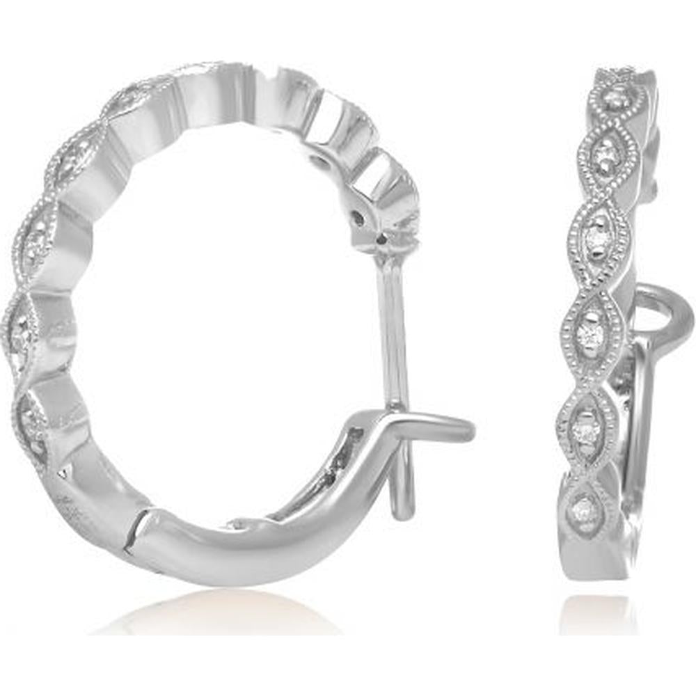 Roman & Jules - 14K White Gold Diamond Hoop Earrings with Pave Setting and Milgrain Detail - 0.10 Carat Total Diamond Weight