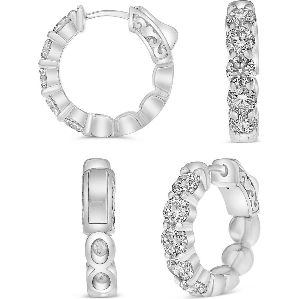 Roman & Jules - 14K White Gold Diamond Hoop Earrings with Round Diamonds - 2.35 Carat Total Diamond Weight