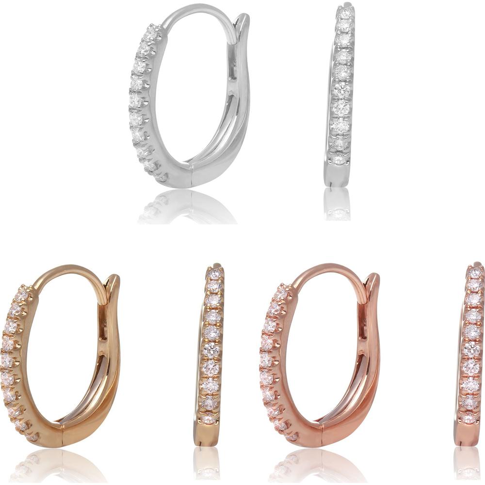 Roman & Jules - 14K White Gold Diamond Huggie Earrings with Round Diamonds - 0.17 Carat Total Diamond Weight