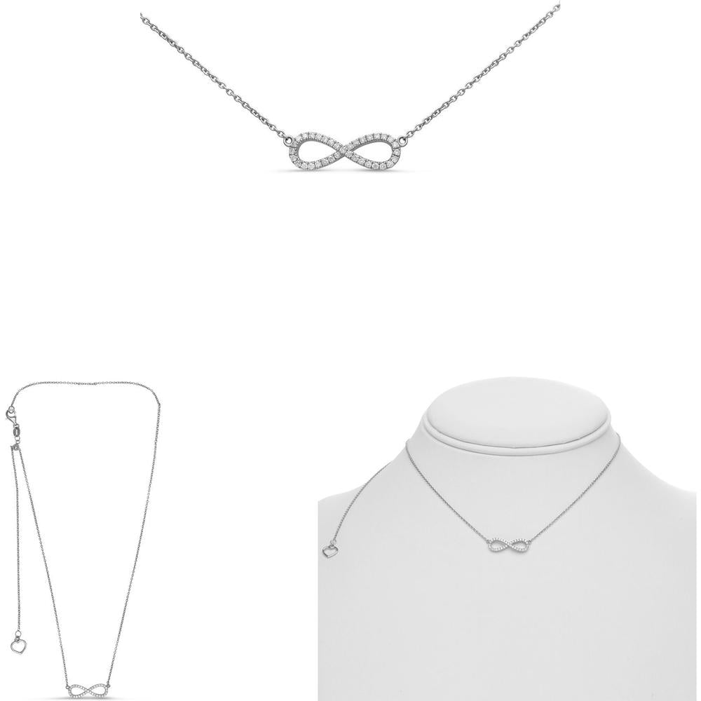 Roman & Jules - 14K White Gold Diamond Infinity Pendant Necklace with Round Diamonds - 0.15 Carat Total Diamond Weight