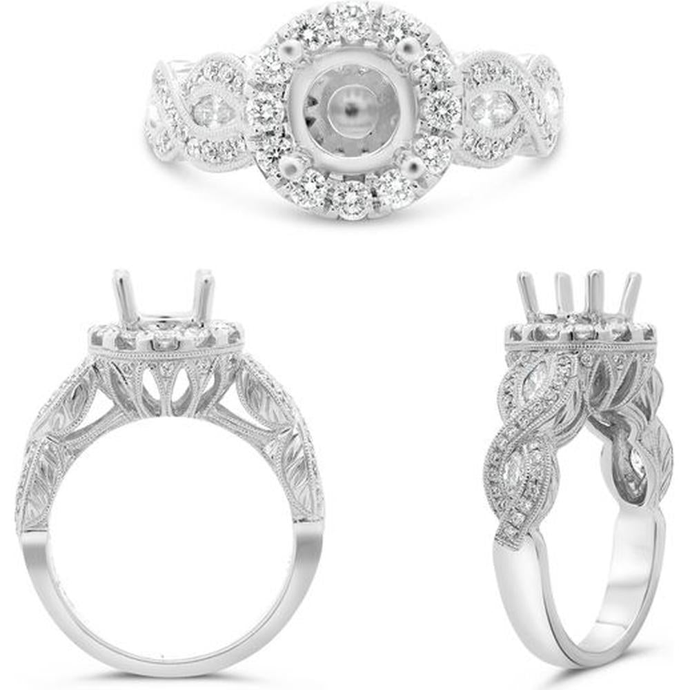 Roman & Jules - 14K White Gold Diamond Infinity Shank Engagement Setting with Marquise and Round Diamonds - 0.87 Carat Total Diamond Weight