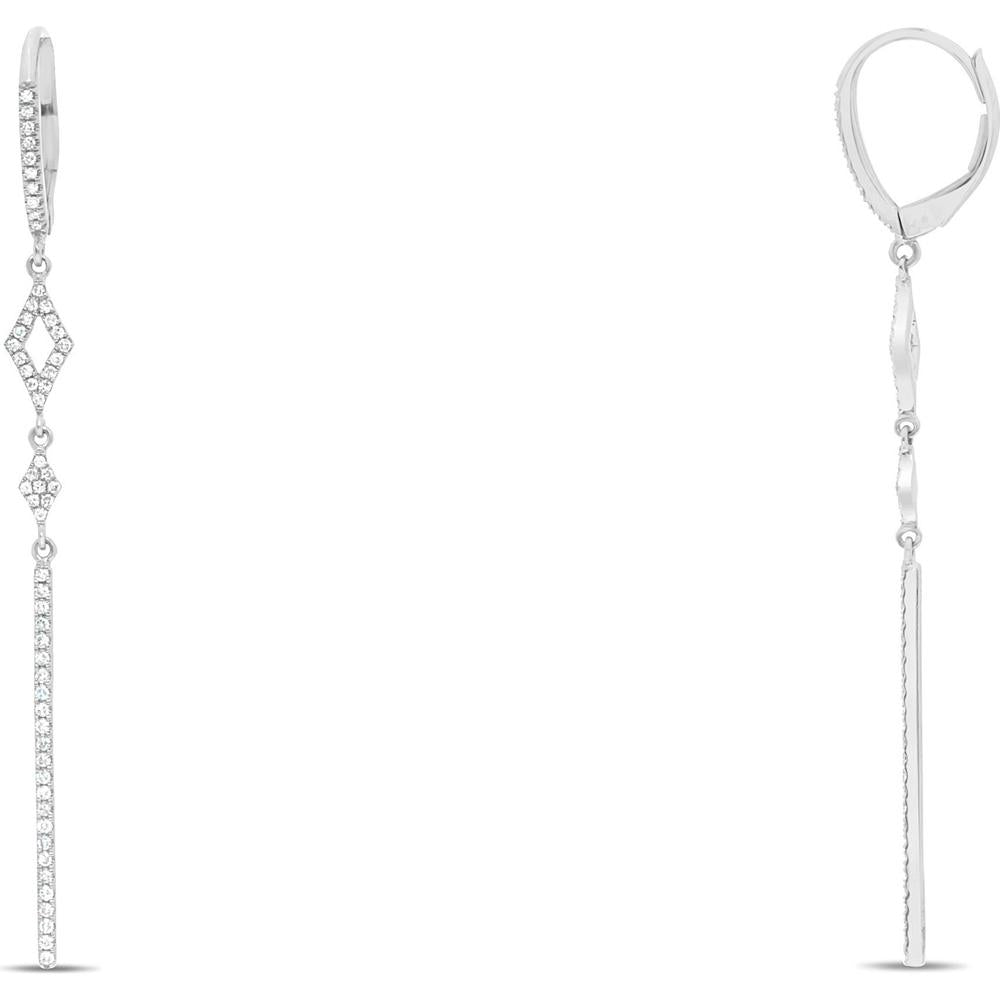 Roman & Jules - 14K White Gold Diamond Kite & Bar Dangle Earrings - 0.29 Carat Total Diamond Weight