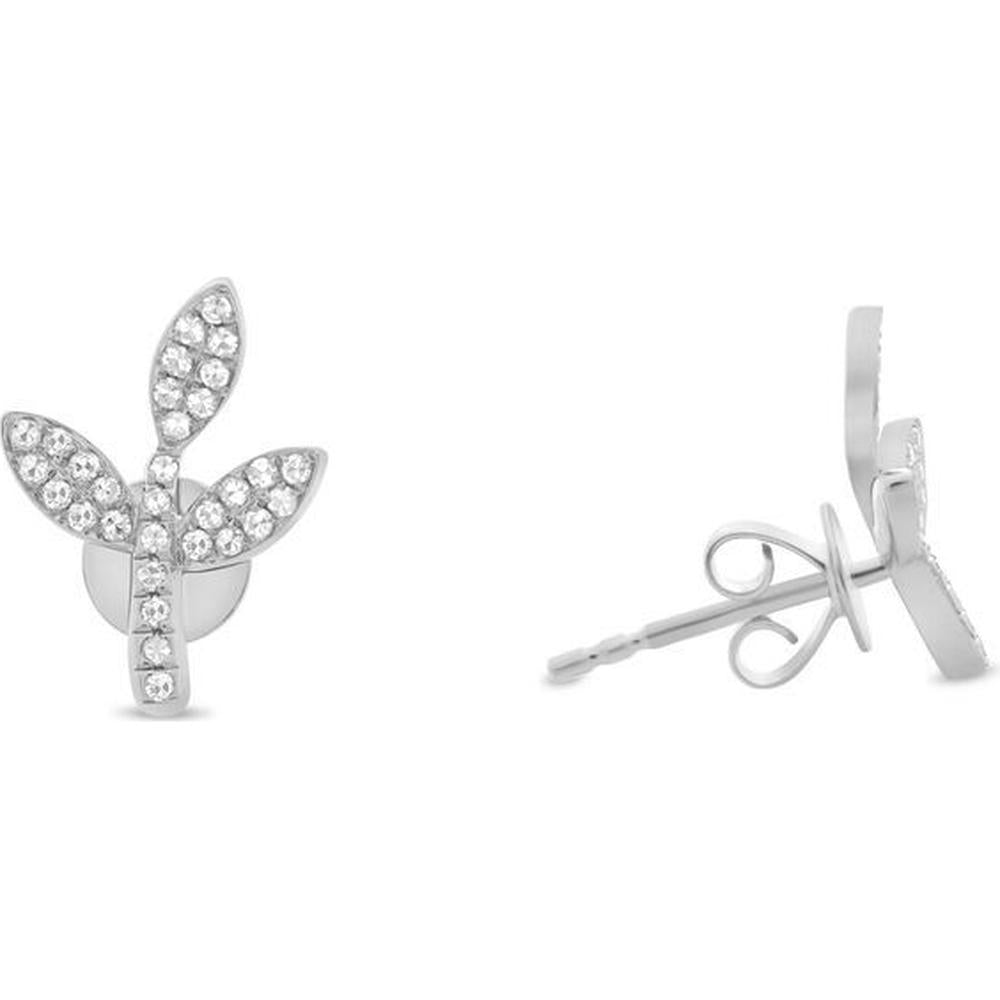 Roman & Jules - 14K White Gold Diamond Leaf Stud Earrings - 0.17 Carat Total Diamond Weight