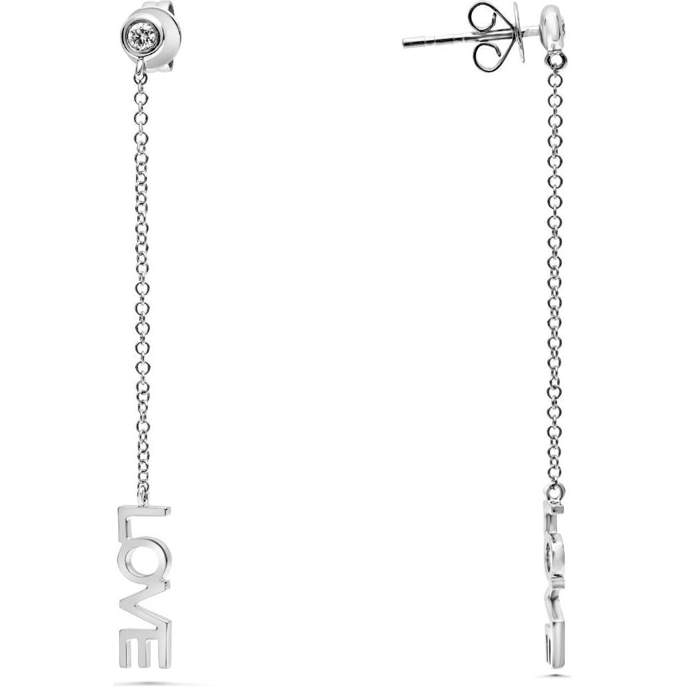 Roman & Jules - 14K White Gold Diamond "LOVE" Drop Earrings with Round Diamond - 0.09 Carat Total Diamond Weight