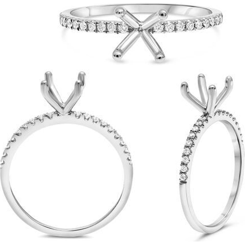 Roman & Jules - 14K White Gold Diamond Micropavé Ring with Round Diamonds - 0.12 Carat Total Diamond Weight