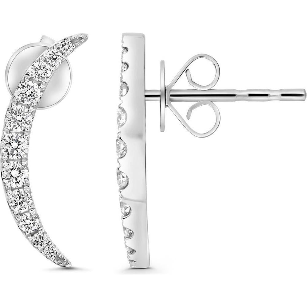 Roman & Jules - 14K White Gold Diamond Moon Earrings with Micropavé Set Round Diamonds - 0.40 Carat Total Diamond Weight