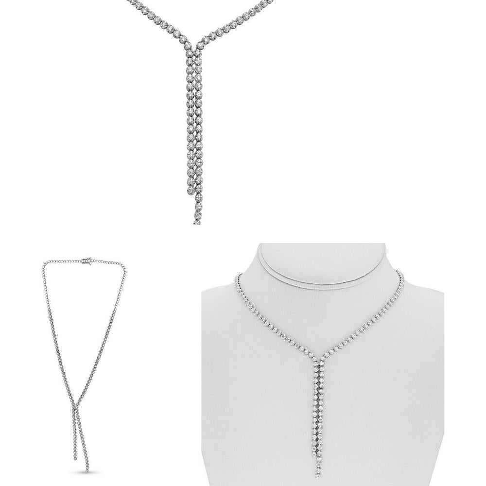 Roman & Jules - 14K White Gold Diamond Necklace with 5.00 Carats of Round Diamonds in Illusion Setting