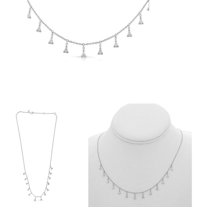 Roman & Jules - 14K White Gold Diamond Necklace with Seven Round Diamonds - 0.55 Carat Total Diamond Weight