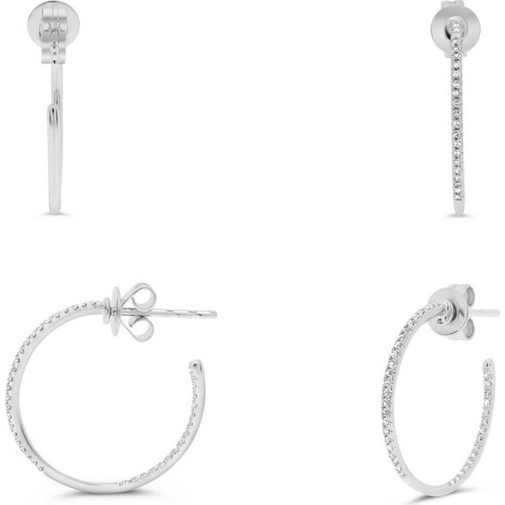 Roman & Jules - 14K White Gold Diamond Open Hoop Earrings with Micropavé Setting - 0.14 Carat Total Diamond Weight
