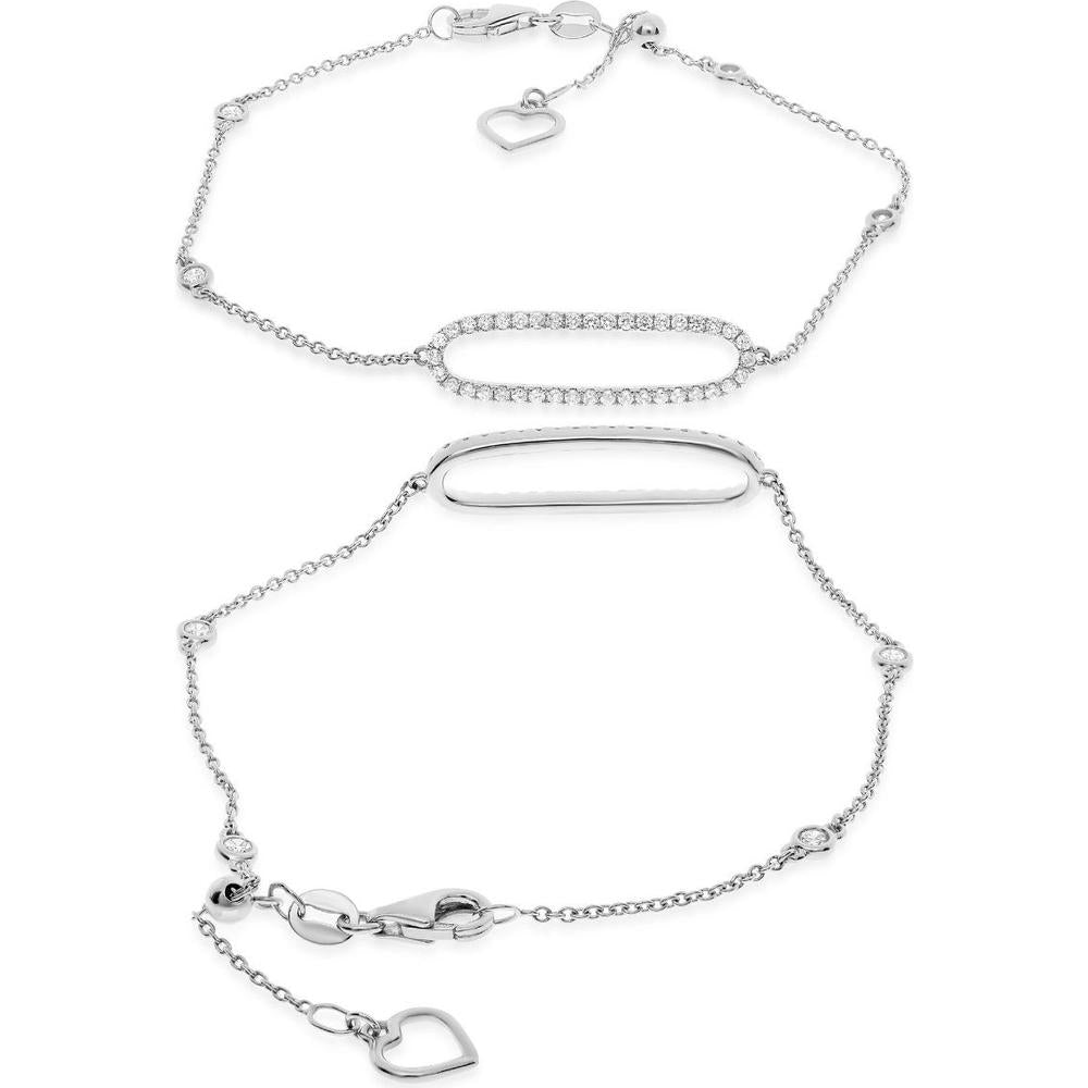 Roman & Jules - 14K White Gold Diamond Oval Bracelet with Heart Charm - 0.39 Carat Total Diamond Weight