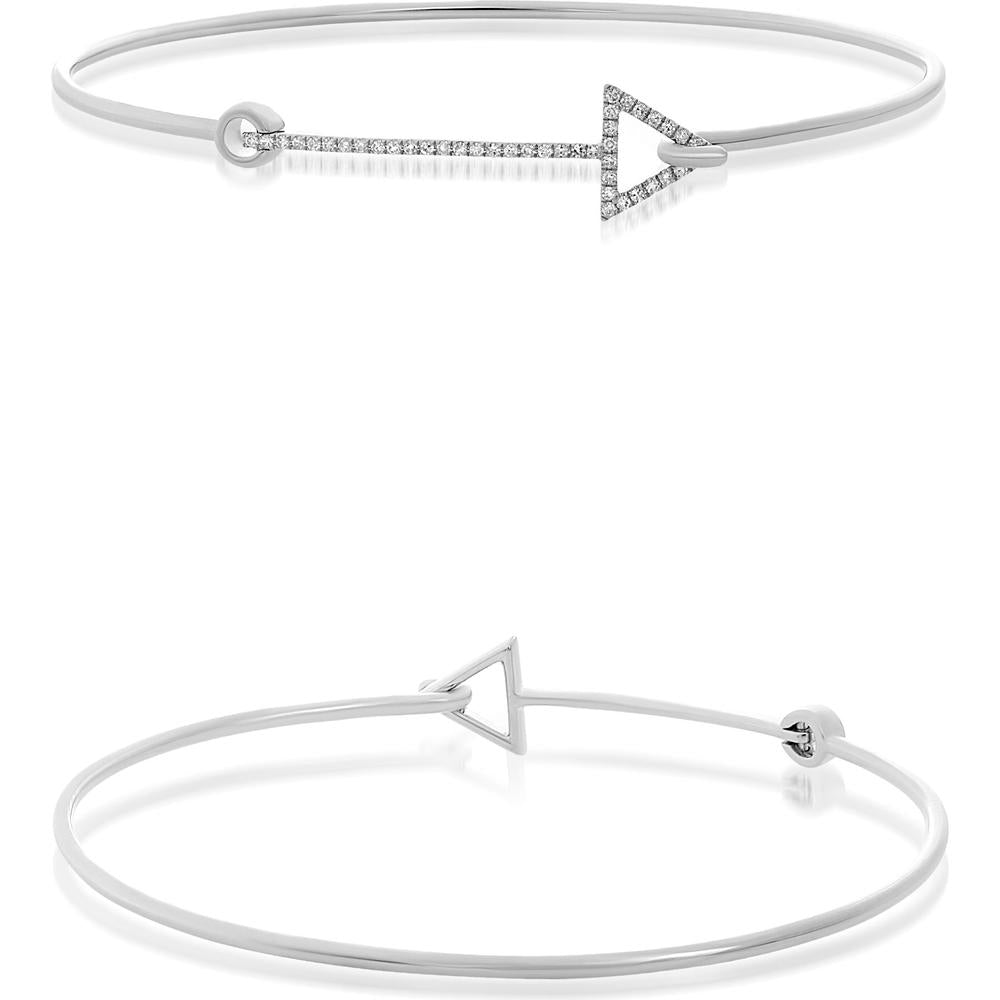 Roman & Jules - 14K White Gold Diamond Pave Arrow Bangle with 0.13 Carat Round Diamonds