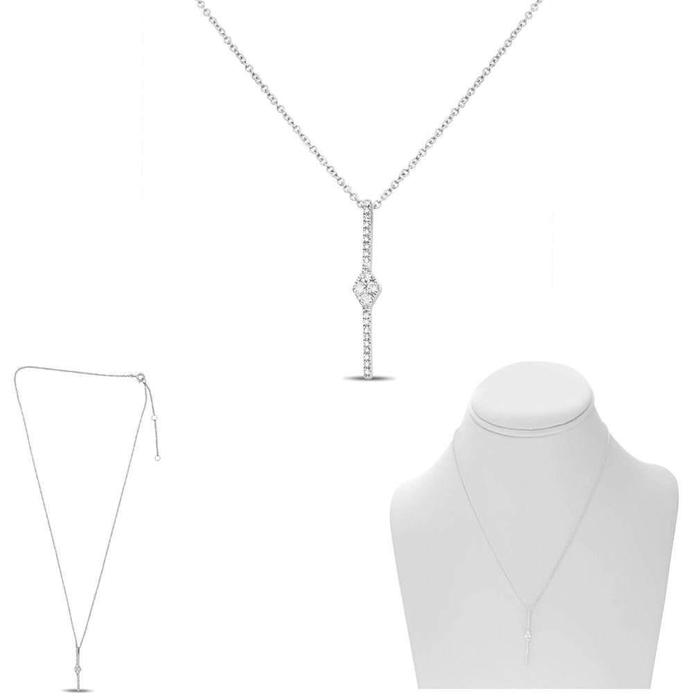 Roman & Jules - 14K White Gold Diamond Pave Bar Drop Necklace - 0.14 Carat Total Diamond Weight