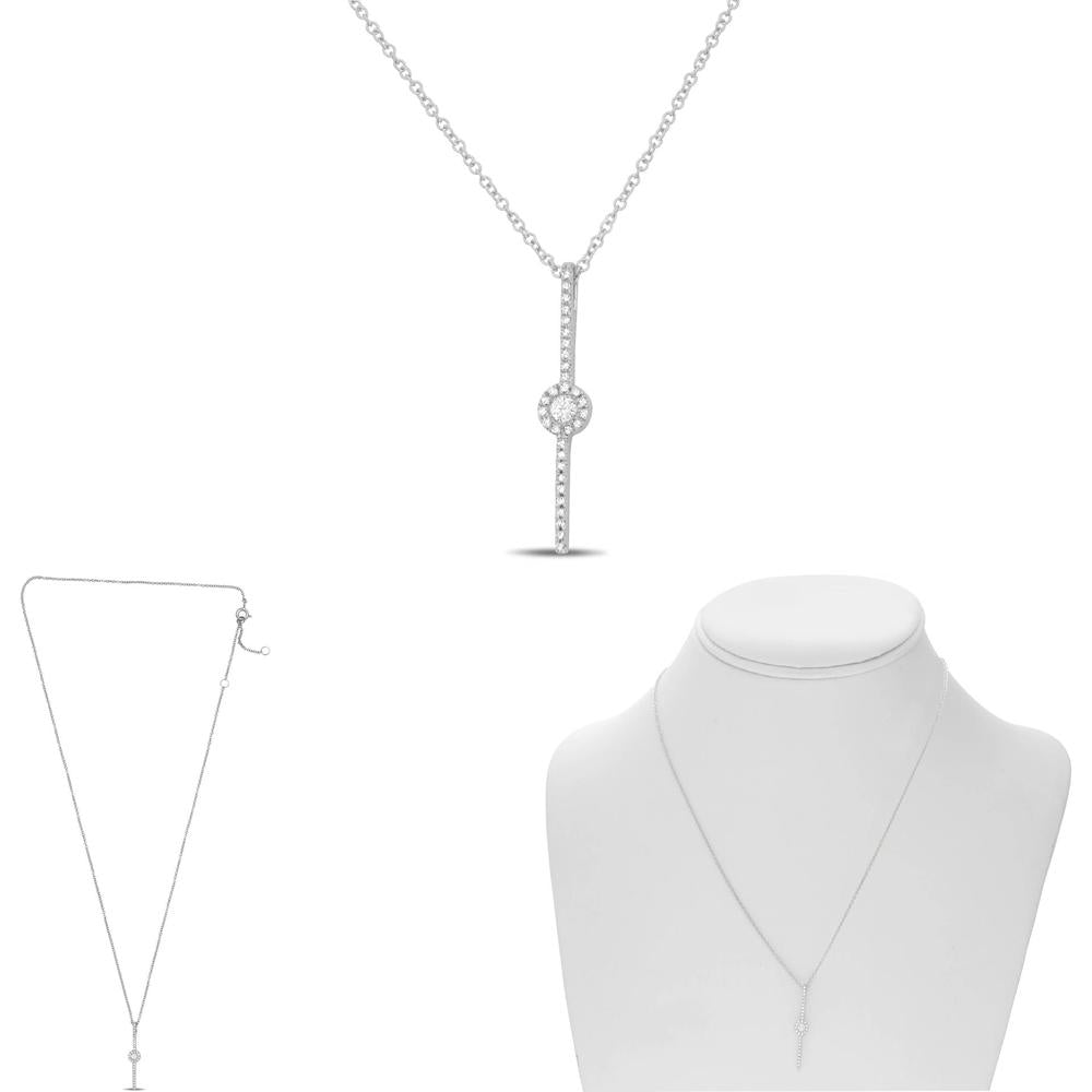 Roman & Jules - 14K White Gold Diamond Pave Circle Bar Necklace with 0.13 Carat Round Diamonds