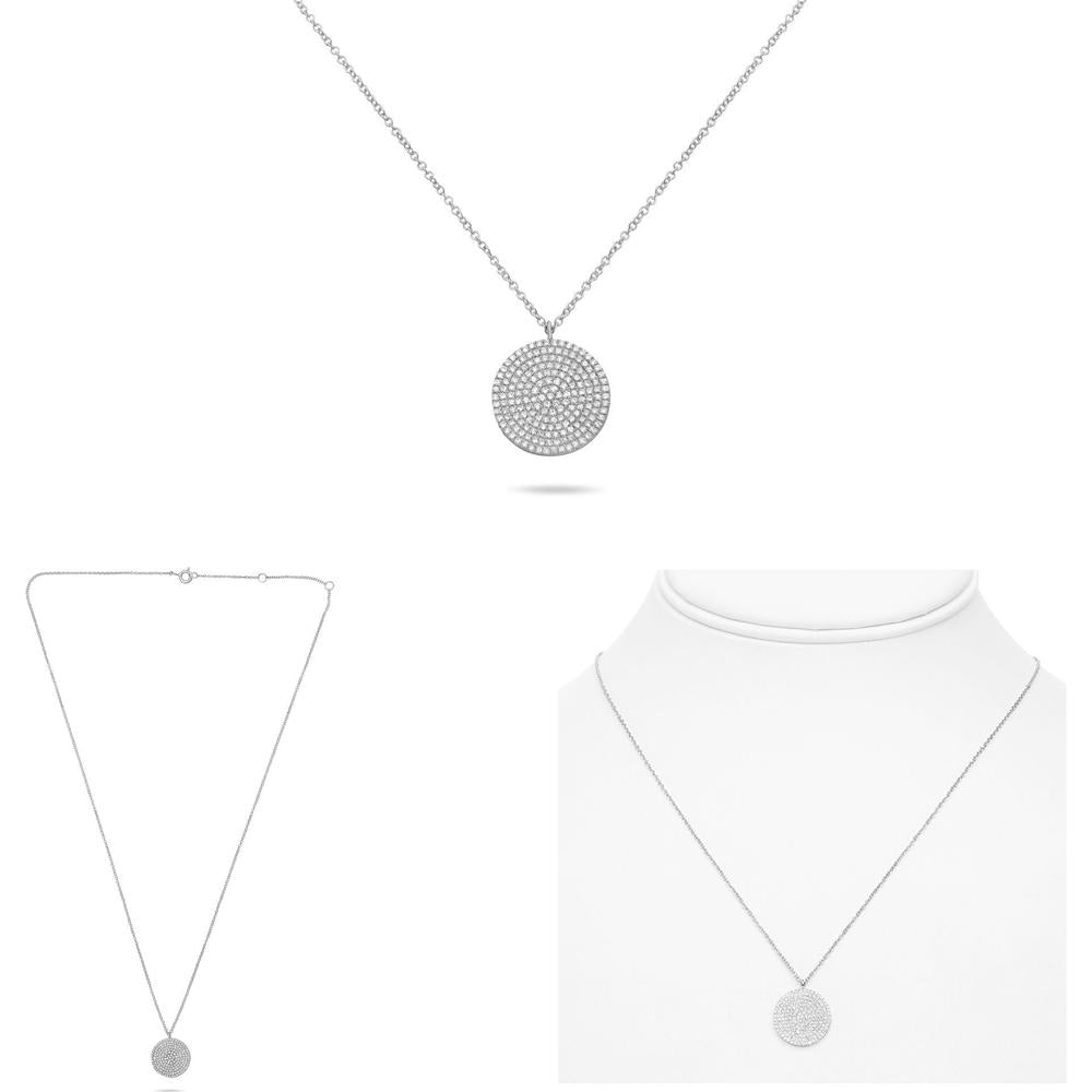 Roman & Jules - 14K White Gold Diamond Pave Circle Necklace with 0.41 Carat Round Diamonds