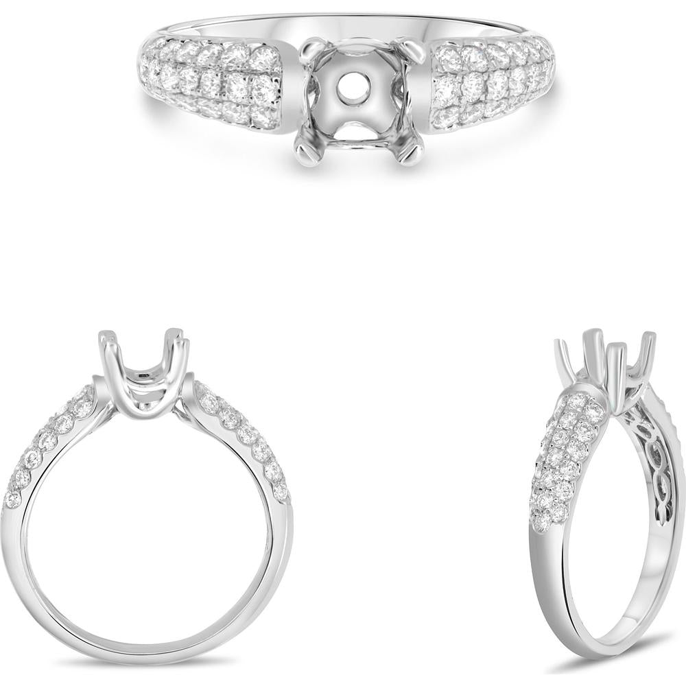 Roman & Jules - 14K White Gold Diamond Pave Engagement Ring Setting with 0.53 Carat Round Diamonds