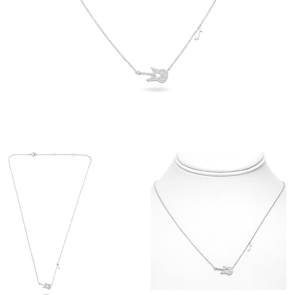 Roman & Jules - 14K White Gold Diamond Pave Guitar Pendant Necklace with 0.15 Carat Round Diamonds