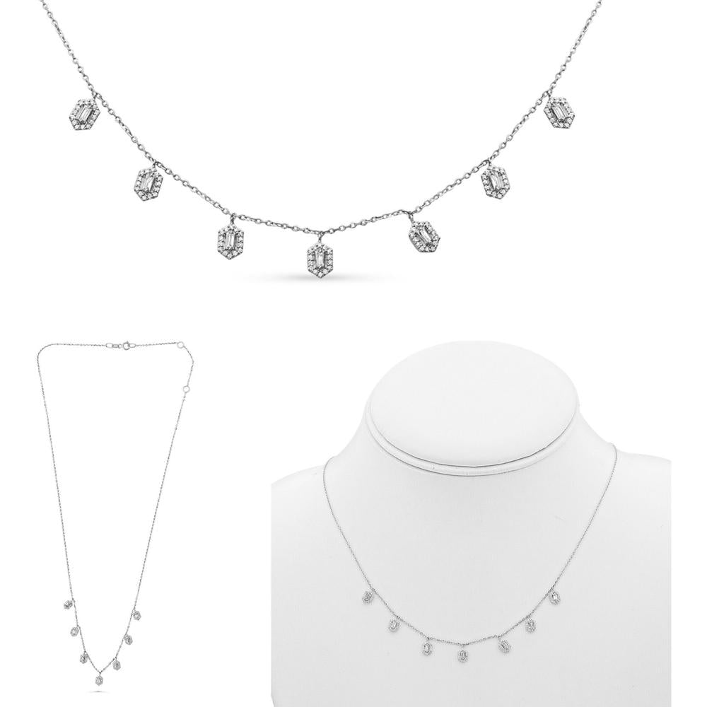 Roman & Jules - 14K White Gold Diamond Pendant Necklace with Round and Baguette Diamonds - 0.30 Carat Total Diamond Weight