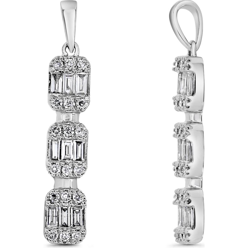 Roman & Jules - 14K White Gold Diamond Pendant with Round and Baguette Diamonds - 0.41 Carat Total Diamond Weight