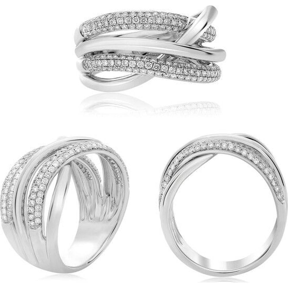 Roman & Jules - 14K White Gold Diamond Ring with Pave Set Round Diamonds - 0.66 Carat Total Diamond Weight