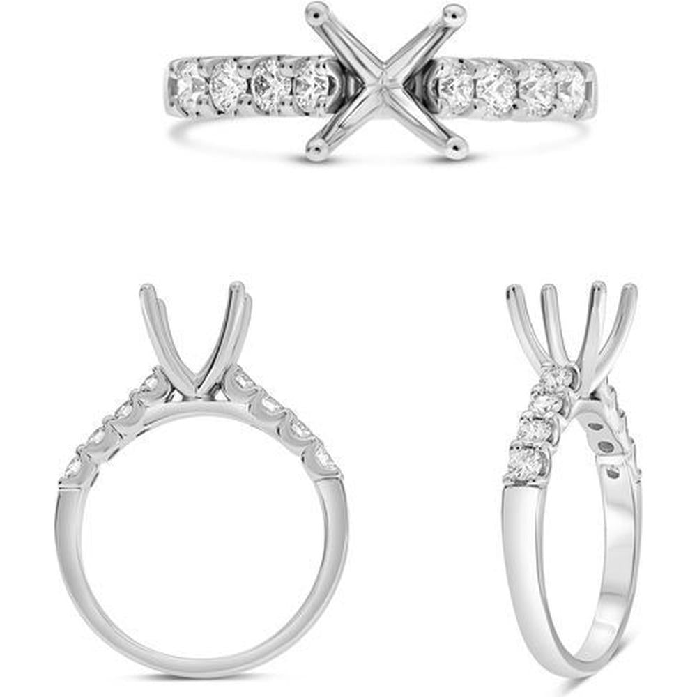Roman & Jules - 14K White Gold Diamond Ring with Shared U-Prong Set Round and Oval Diamonds - 0.45 Carat Total Diamond Weight